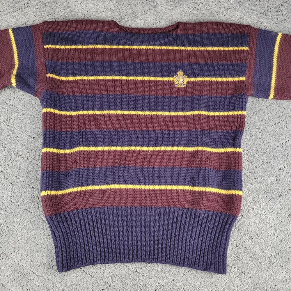 VTG Polo Ralph Lauren Sweater Mens L Purple Striped 100% Wool Crew Neck‎ Heavy